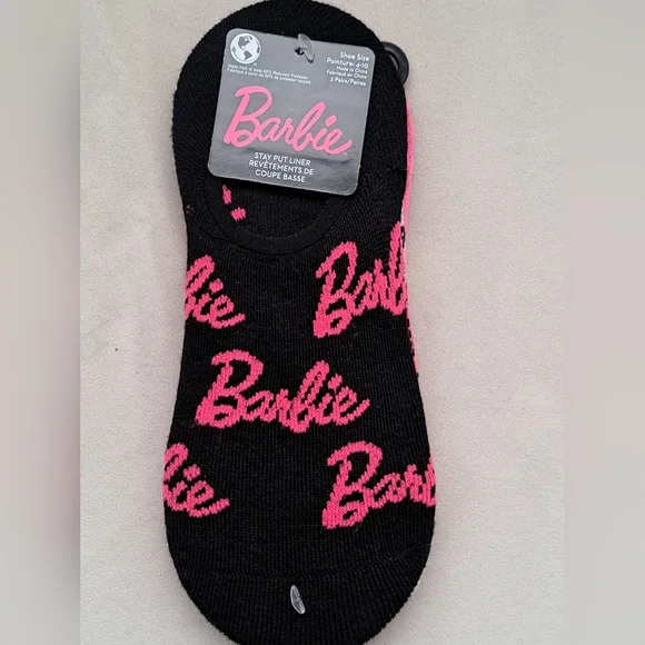 Brand New Ladies 3 Pairs Barbie Black and Pink Stay Put Liner; Shoe Size 4-10 - Picture 1 of 3